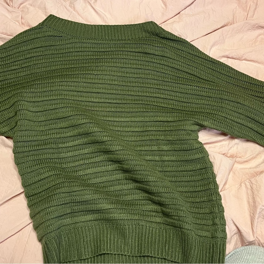 Olive Green Crew Neck Ribbed Sweater